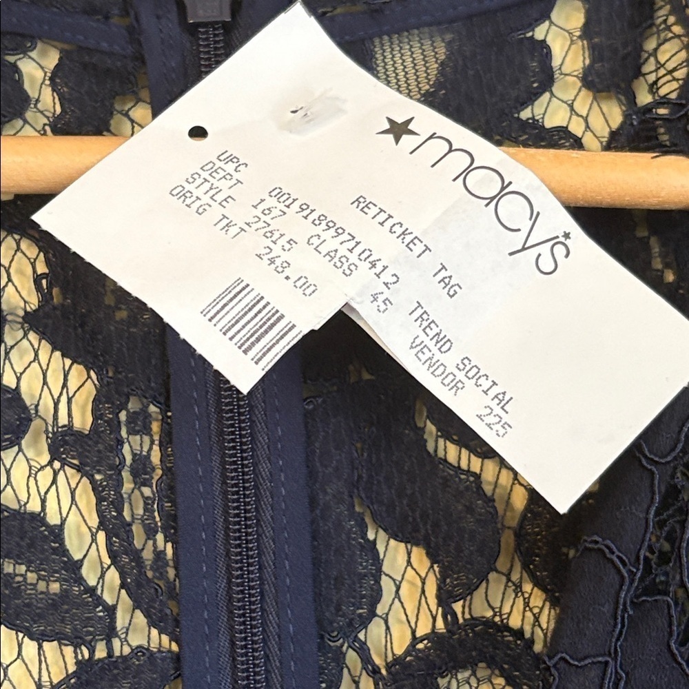 Eliza J Macy’s NWT Navy Eyelash Lace Fit & Flare Cocktail Evening Party Dress 8 - Picture 7 of 13